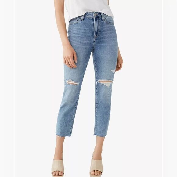 True Religion Starr Straight Fit Mid Rise Cropped Biteout Hem Destructed Jean 28 - Picture 2 of 15
